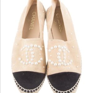 Authentic Chanel Espadrilles with Pearl Accents